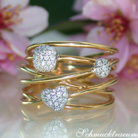 Multirow Yellowgold Ring with Diamonds