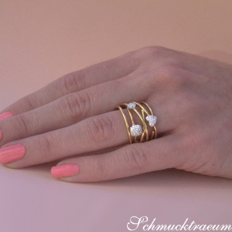 Multirow Yellowgold Ring with Diamonds