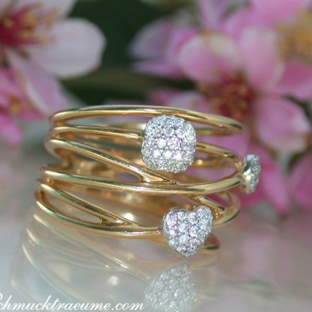 Multirow Yellowgold Ring with Diamonds