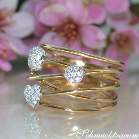 Multirow Yellowgold Ring with Diamonds
