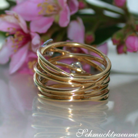 Multirow Yellowgold Ring with Diamonds