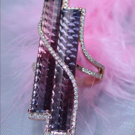 Striking Pink Tourmaline Ring with Diamonds