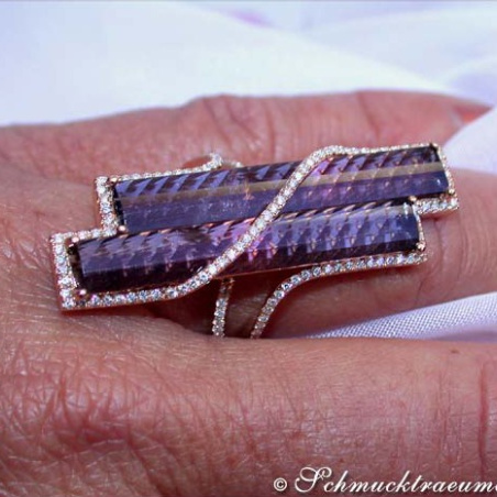 Striking Pink Tourmaline Ring with Diamonds