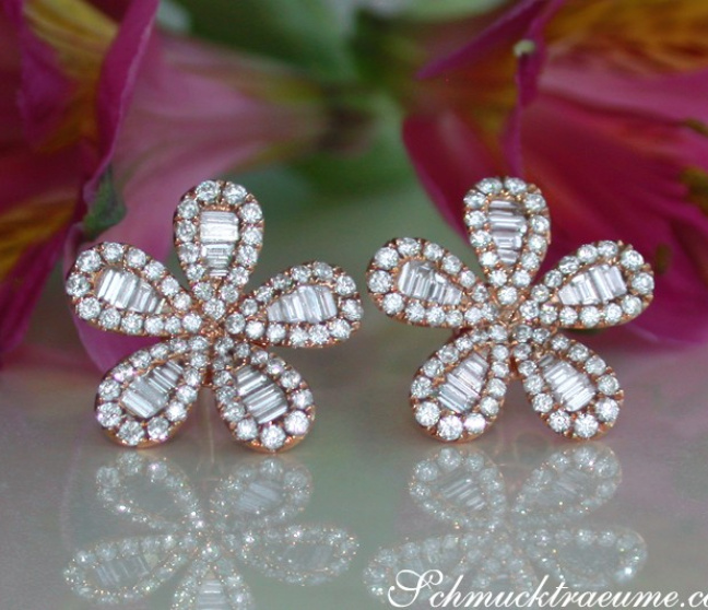 Precious Diamond Flower Earrings in Rose gold 14k Precious Diamond Flower Earrings in Rose gold 14k