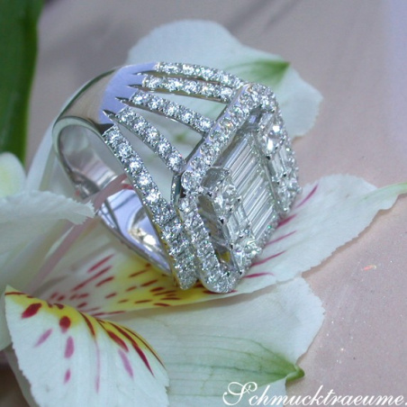  Luxuriöser Brillanten Ring mit Princess und Baguette Diamanten