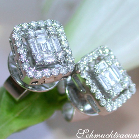 Beautiful Diamond Earrings (Baguette and Brilliant Cut)