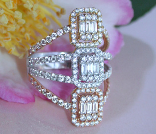 Striking Diamond Triple Square Ring (Tricolor Finish)