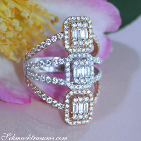 Striking Diamond Triple Square Ring (Tricolor Finish)