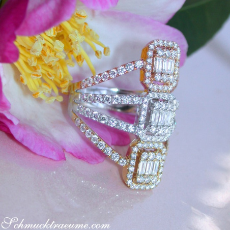 Striking Diamond Triple Square Ring (Tricolor Finish)