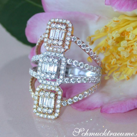Striking Diamond Triple Square Ring (Tricolor Finish)