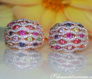 Stately Multicolor Sapphire Earrings with Diamonds