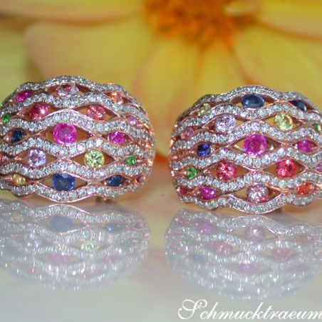 Stately Multicolor Sapphire Earrings with Diamonds