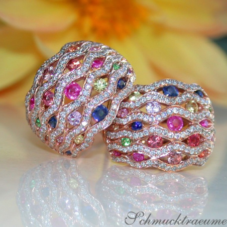 Stately Multicolor Sapphire Earrings with Diamonds