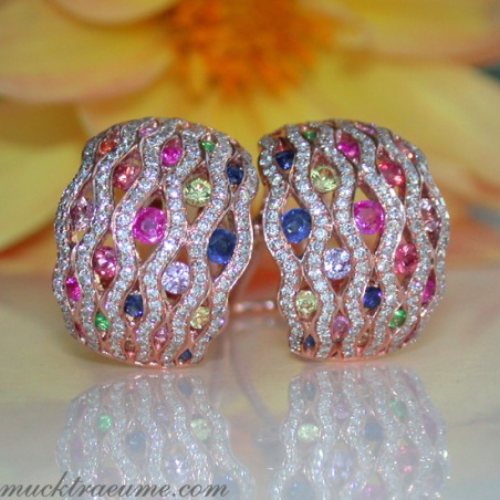Stately Multicolor Sapphire Earrings with Diamonds