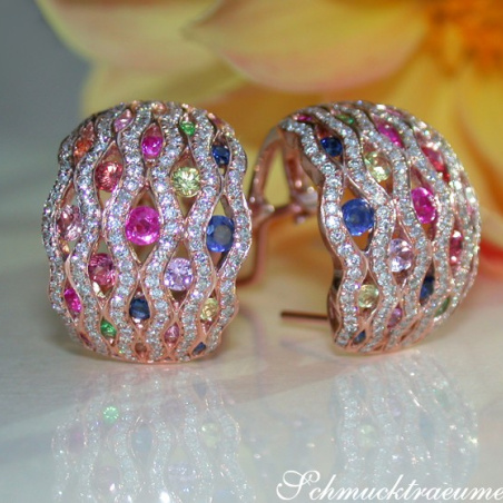 Stately Multicolor Sapphire Earrings with Diamonds