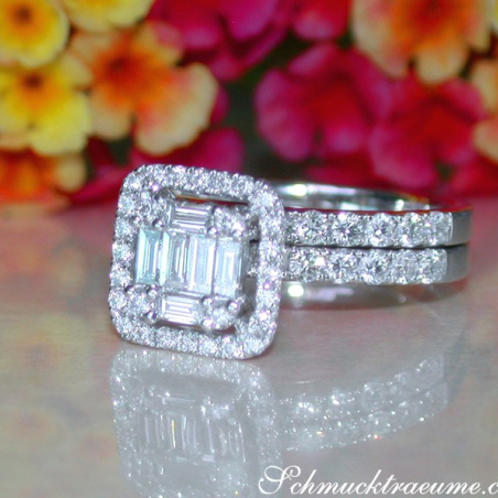 Exquisite Diamond Engagement Ring with Stackable Band