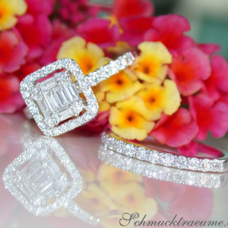 Exquisite Diamond Engagement Ring with Stackable Band
