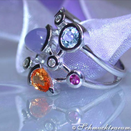 Wonderful Multicolor Gemstone Ring with Diamonds