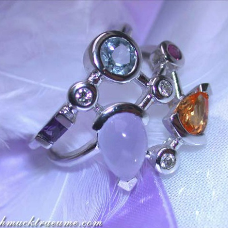 Wonderful Multicolor Gemstone Ring with Diamonds