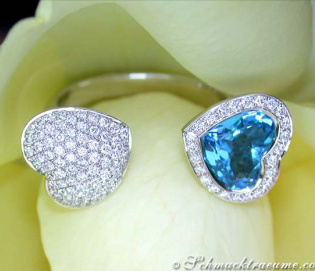 Feminine Blue Topaz Diamond Heart Ring