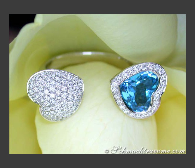 Feminine Blue Topaz Diamond Heart Ring Feminine Blue Topaz Diamond Heart Ring