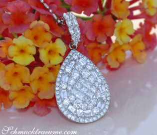 Unique Pear Pendant with Brilliant, Princess and Baguette Diamonds