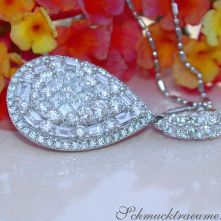 Unique Pear Pendant with Brilliant, Princess and Baguette Diamonds