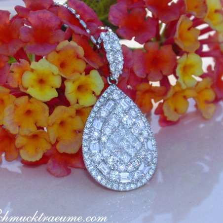 Unique Pear Pendant with Brilliant, Princess and Baguette Diamonds