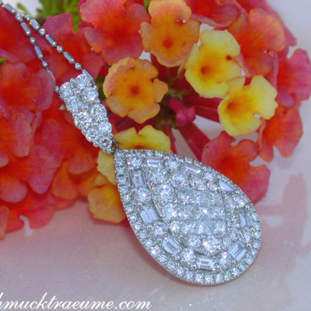 Unique Pear Pendant with Brilliant, Princess and Baguette Diamonds