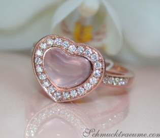 Enchanting Rose Quartz Heart Ring with Diamonds