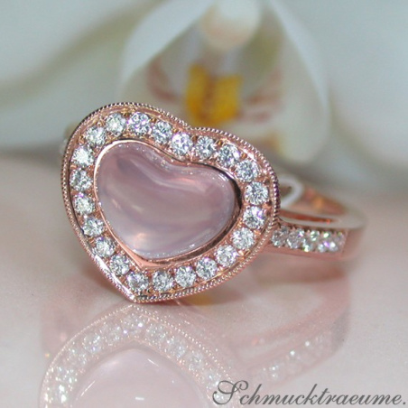 Enchanting Rose Quartz Heart Ring with Diamonds