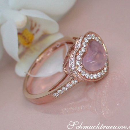 Enchanting Rose Quartz Heart Ring with Diamonds