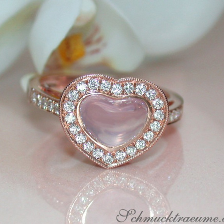Enchanting Rose Quartz Heart Ring with Diamonds