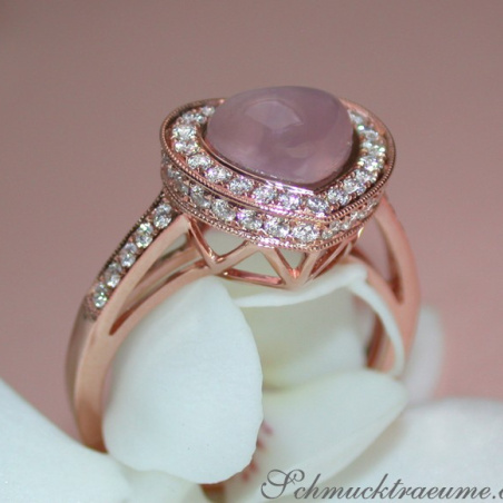 Enchanting Rose Quartz Heart Ring with Diamonds