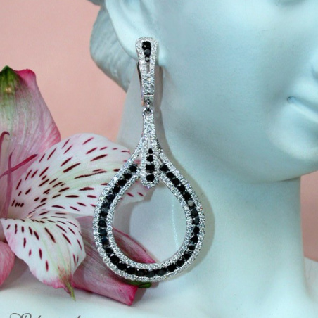 Extra Long Dangling Earrings with Black & White Diamonds