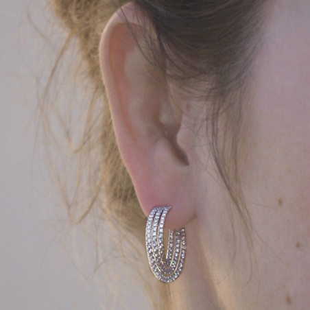 Interesting three row diamond hoop earrings