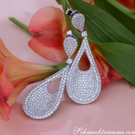 Stately Pear Shape Danling Earrings with Diamonds