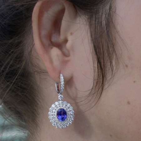 Magnificent AAA Tanzanite Dangling Earrings with Diamonds
