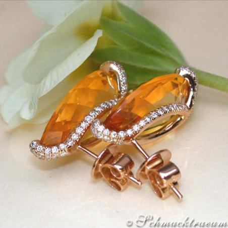 Stately Citrine Pear Earrings with Diamonds