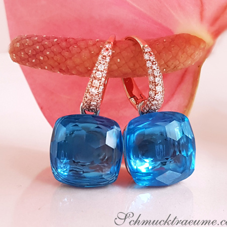 Stately Blue Topaz Diamond Earrings