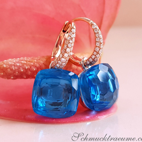Stately Blue Topaz Diamond Earrings