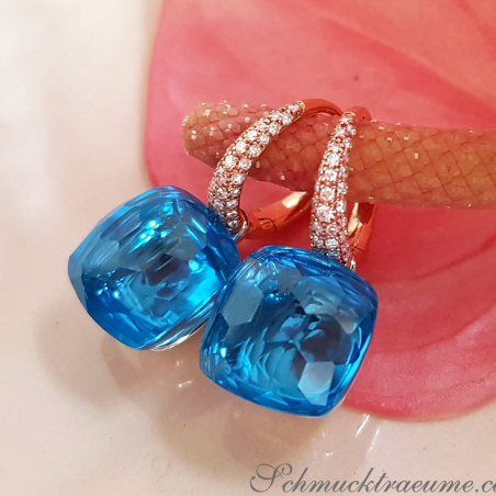 Stately Blue Topaz Diamond Earrings
