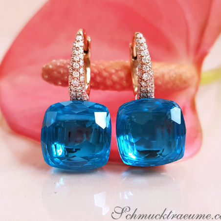 Stately Blue Topaz Diamond Earrings