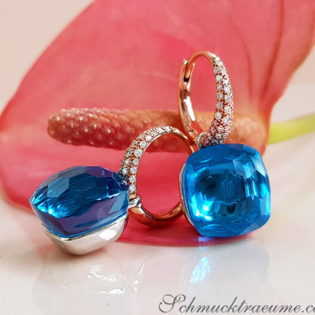 Stately Blue Topaz Diamond Earrings