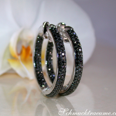 Stately Black Diamond Hoop Earrings
