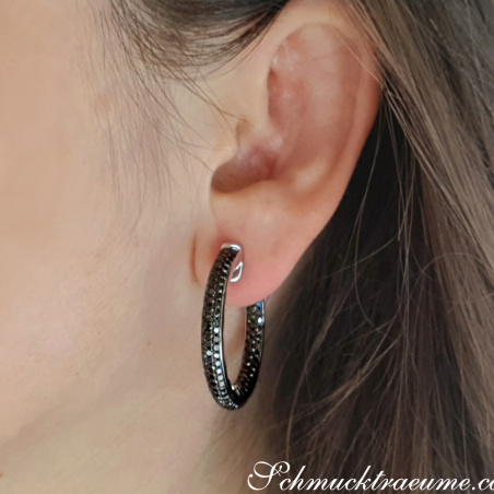 Stately Black Diamond Hoop Earrings