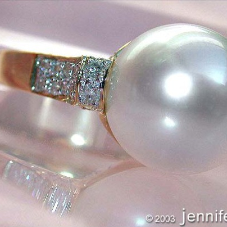 Superb Southsea Pearl Ring with Diamond Collar