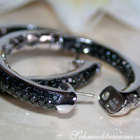 Stately Black Diamond Hoop Earrings