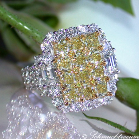 Magnificent Yellow Diamond Ring with White Diamonds
