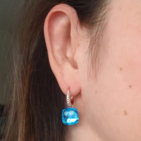 Stately Blue Topaz Diamond Earrings
